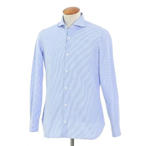 ルイジ ボレッリ Luigi Borrelli コットン ホリゾンタルカラー ドレスシャツ ライトブルー【サイズ表記なし（S位）】【メンズ】