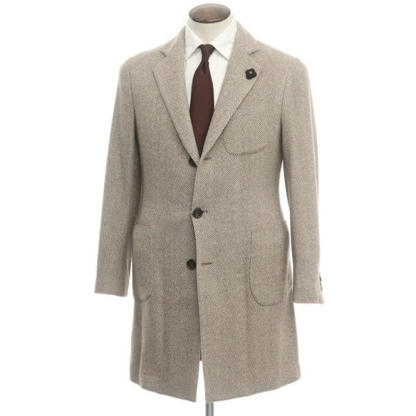 ラルディーニ(LARDINI)カシミヤチェスターフィールドコート/ベージュ系/状態ランクS/ブートニエール付/