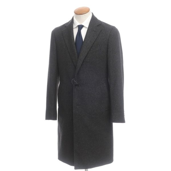 BEAMS F(ビームスエフ)チェスターフィールドコート/ツイーディーウール/グレー×ブラック/状態ランクB/イタリア製/