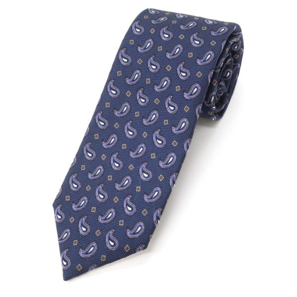 Angelo Fusco(アンジェロ フスコ)ペイズリー柄クワトロピエゲネクタイ/クアトロピエゲ/ネイビー×パープル/状態ランクB/イタリア製/