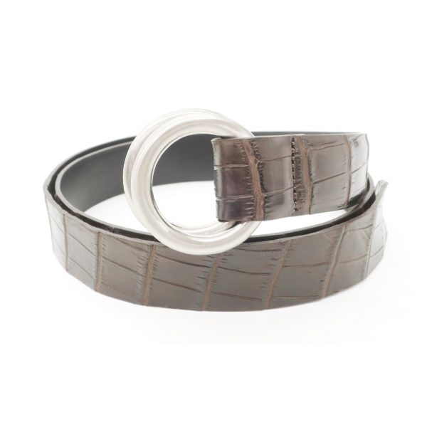 THE SOLE(ザソール)リアルクロコダイルベルト/ブラウン/状態ランクB/ダブルリングベルト/