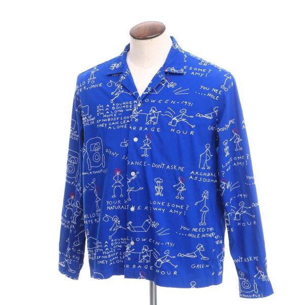 BODE（ボーディ）オープンカラーシャツ/刺しゅうデザイン/ブルー×ホワイト/状態ランクB/