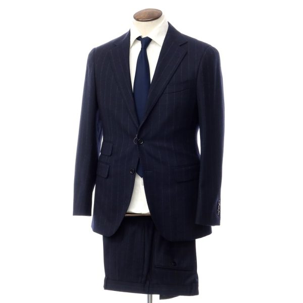BEAMS F（ビームスエフ）3つボタンストライプスーツ/ネイビー×ホワイト/状態ランクB/日本製/