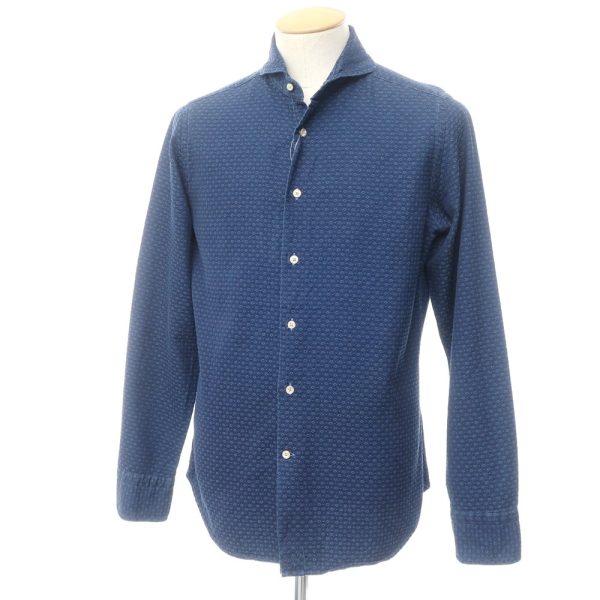 BOLZONELLA(ボルゾネッラ)ホリゾンタルカラーシャツ/ホリゾンタルカラー/ネイビー×ブルー/状態ランクB/イタリア製/