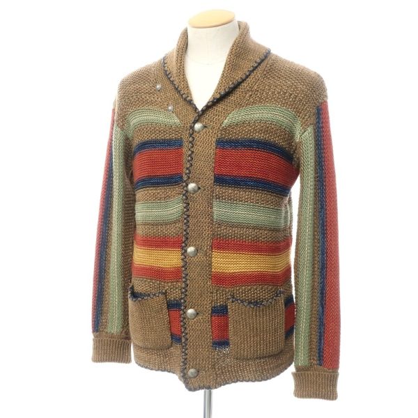 RRL DOUBLE RL（ダブルアールエル）ローゲージカーディガン/ブラウン系×ネイビー/状態ランクB/中国製/