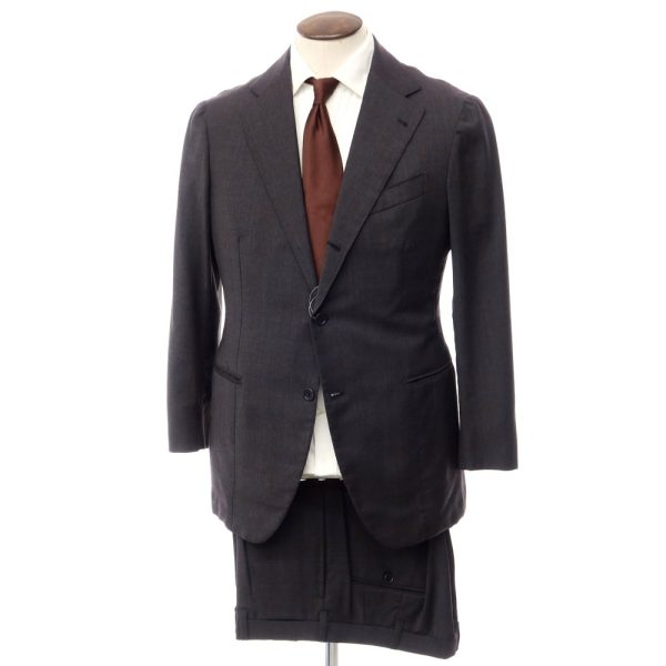 Sartoria DAL CUORE(サルトリア ダルクオーレ)チェック柄3Bセットアップスーツ/ダークグレー×ネイビーブルー/状態ランクB/イタリア製/